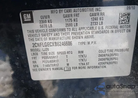 2011 Chevrolet Equinox Ltz z USA, uszkodzony, nr VIN 2CNFLGECXB6246606